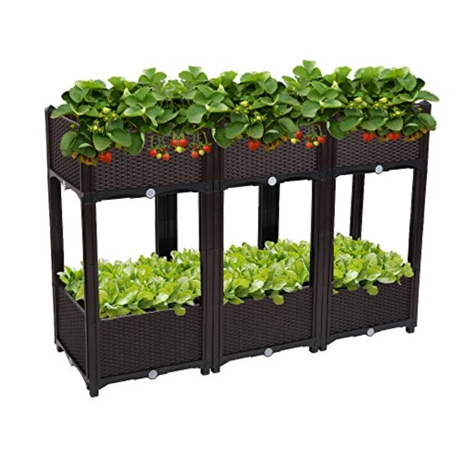 Square Raised Garden Bed, Self-Watering Plastic Planter for Indoor Outdoor Vegetables, Fruits, Potato, Flowers, All Weather
