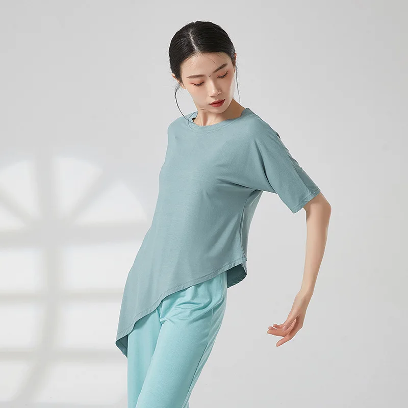 Modern Dance Training Top Clothes Women Soft Loose Irregular Short Sleeve Modal T-shirt Art Test Performance Basic Costume New