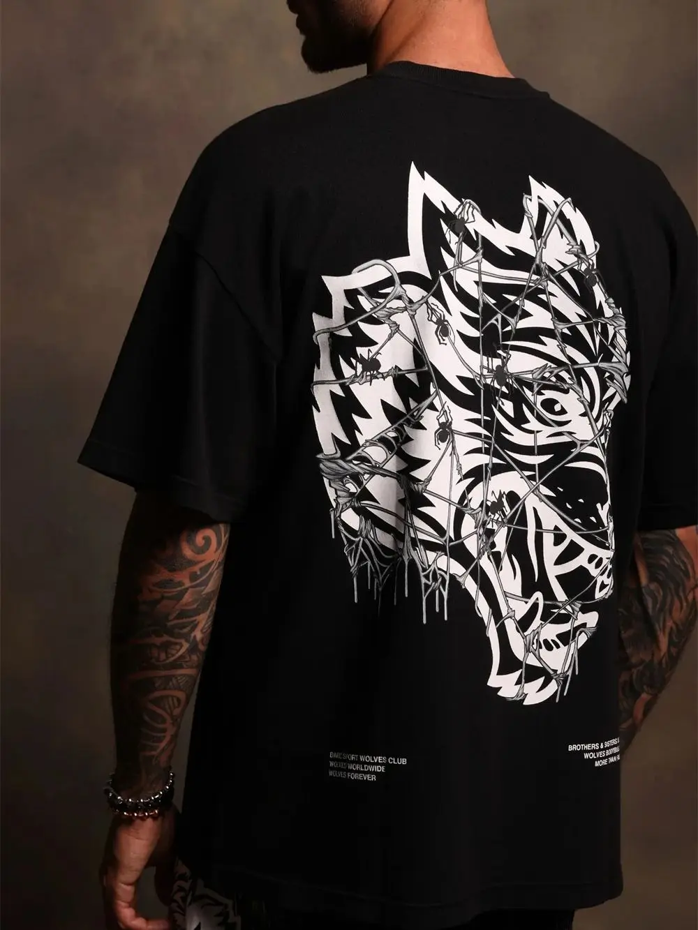 US WOLVES Jointly Graphic Print T-shirt For Men 230G 100% Cotton Oversized Streetwear Fitness Sport Short Sleeve GYM Tees Tops