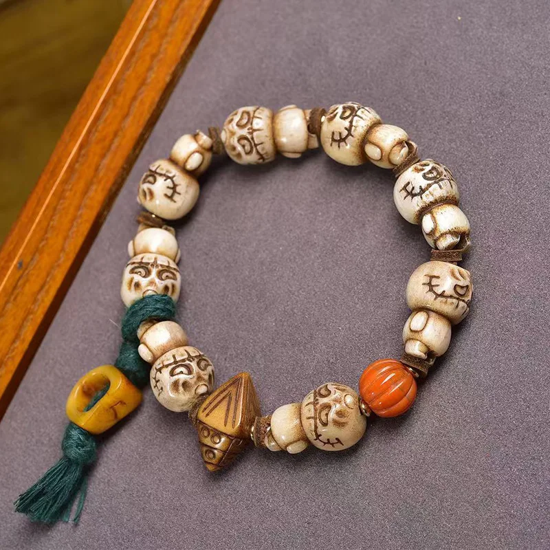 -carved A-Dai , single-loop cultural toy Buddhist , agate melon beads, yak bone accessories, bracelet