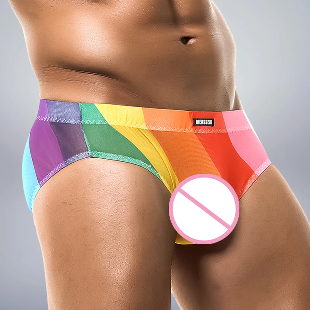 Sexy Men Mesh Fashion Printed Sheer Briefs Underwear Lingerie Low Rise Lightweight Breathable Casual Panties
