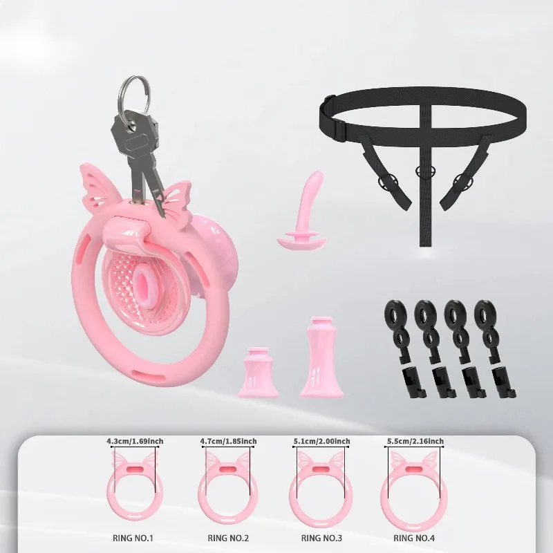 Sissy Negative Inverted Extreme Chastity Cage with 4 Size Silicone Rings Bondage Cock Exercise Urine Blockage Sex Toys for Man