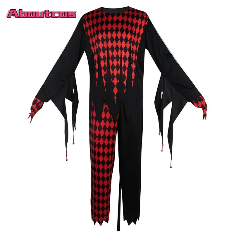 Aboutcos Adult Scary Bloody Clown Halloween Costume Men Evil Horror Clown Dress Up Party Role Play for Male