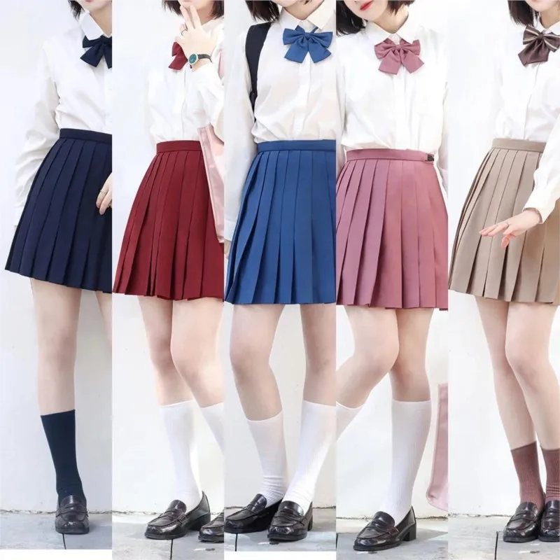 Basic Multi-color Pleated Skirt Versatile JK Japanese School Uniform Bottom Anime COS Costumes Women's Solid Short dress 42cm