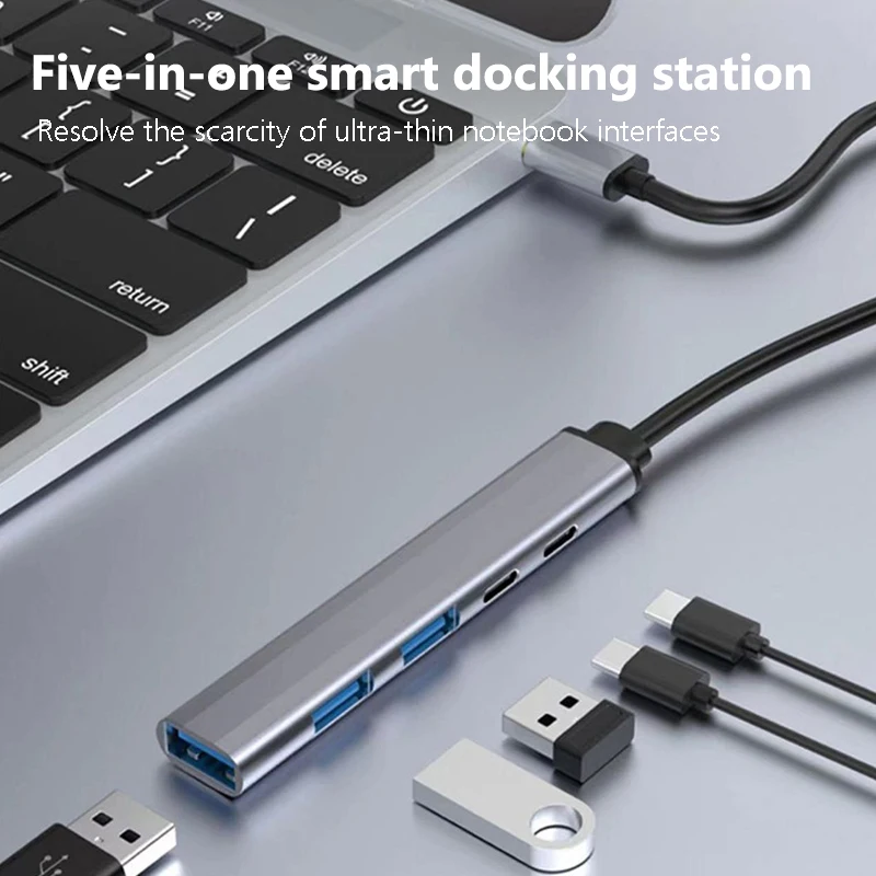 5 Port USB C HUB Typ C zu USB 3.0 HUB PD 65 W Multi USB Splitter Docking Station Adapter OTG für Lenovo Macbook Pro Computer