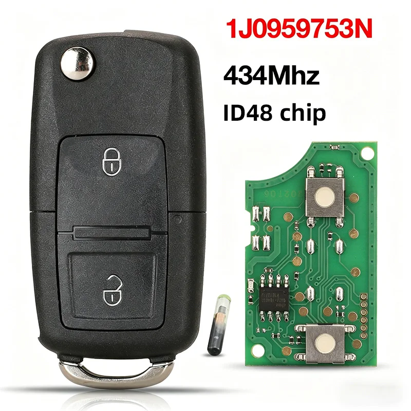 

1J0959753N 434Mhz ID48 Chip Car Remote Flip Key For VW Golf MK4 Passat B5 Lupo Skoda Fabia Octavia Seat Ibiza Leon Toledo