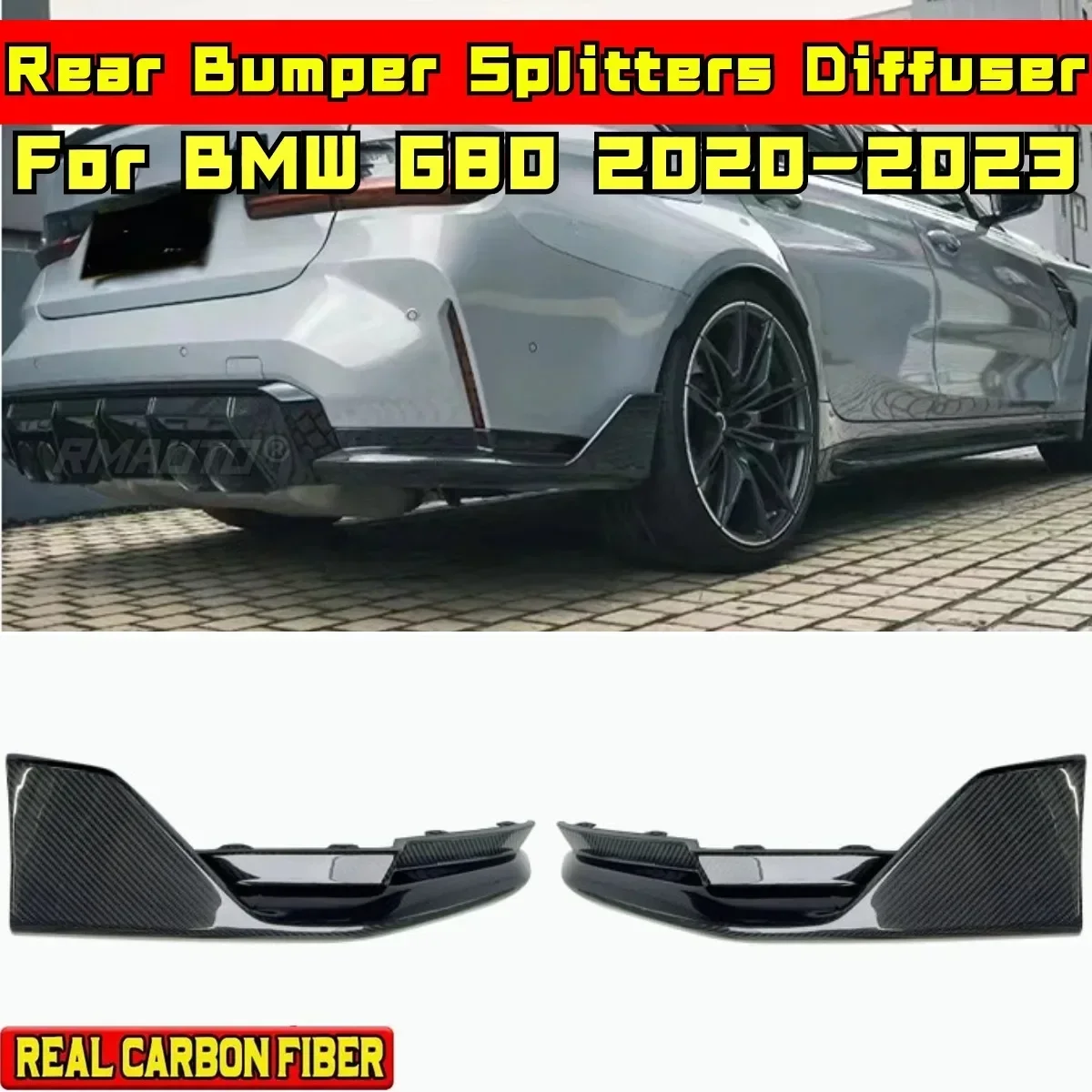 G80 Bumper Spoiler Real Carbon Fibe Sport Style Rear Bumper Splitters Diffuser Body Kit For BMW G80 2020-2023 Car Accessories