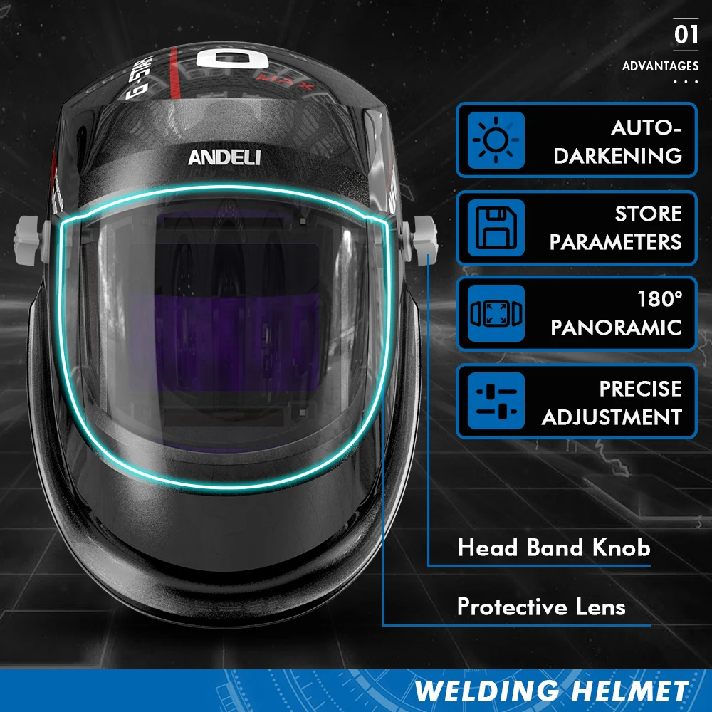 ANDELI Auto Darkening Welding Helmet with Side View Large View TRUE Color 4 Sensors Welding Mask for TIG MIG ARC Grinding Plasma