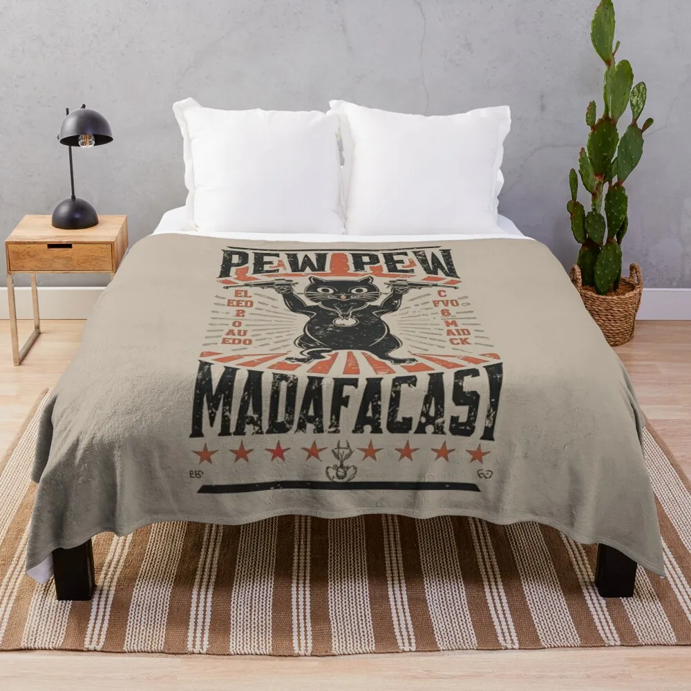 

FUNNY Pew Pew Madafakas Cat, Pew Cat, Vintage With Guns, Paw, Black Cartoon, Pewpew, Our Cute Pets Merchandise for Throw Blanket