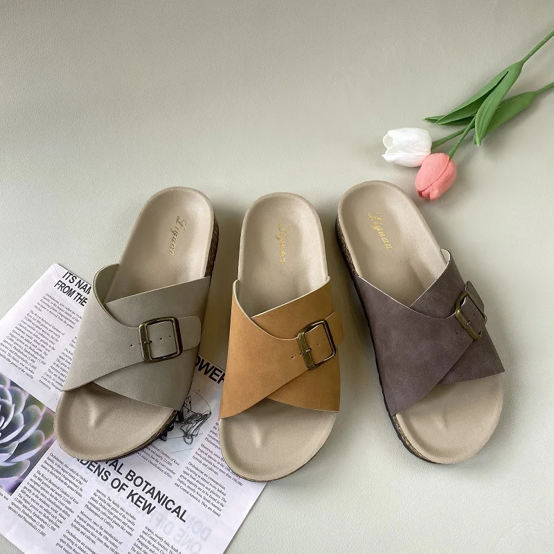 

Spring Summer Slippers Soft Flax Simple Cute Warm Home Men Women House Floor Indoor Slides Fur Cross Fat Dudu Shoes Room Flat