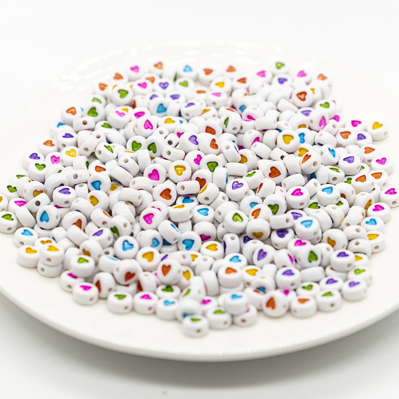 100Pcs Multicolor Heart Acrylic 7mm Beads Flat Round Loose Spacer Beads For Jewelry Making DIY Valentine's Day Necklace Bracelet