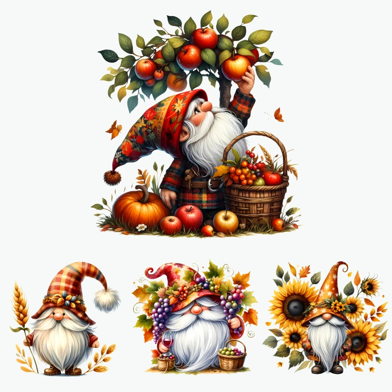 2PCS Autumn Gnome Harvest Apple Tree Heat Transfer Sticker dtf transfers prints Iron On Transfer Patches For Clothes T-shirt