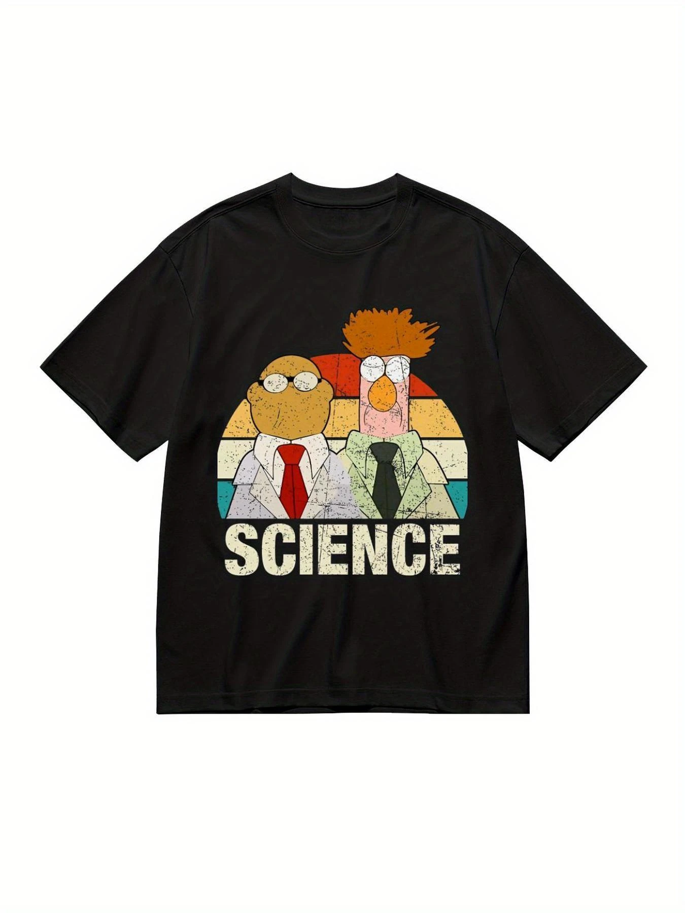 Men'S Muppet Science Plus Size T Shirt Funny Bunsen Beaker Design Black Casual Short Sleeve Tee for Commuting Sports
