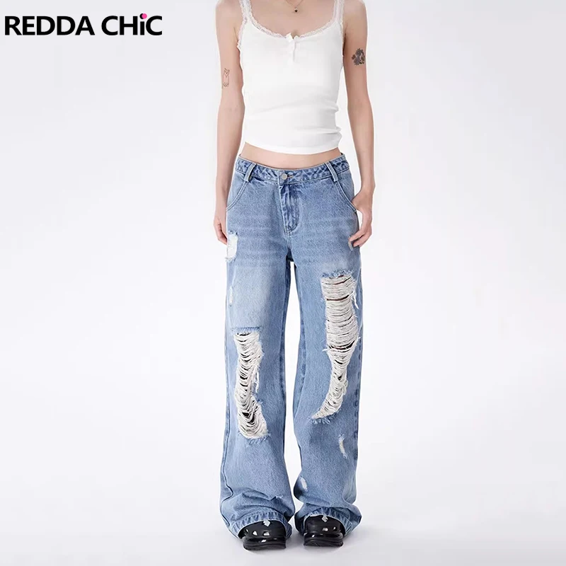

REDDACHiC Джинсовые джинсы-бойфренды, винтажные потертые джинсовые брюки с низкой талией и широкими штанинами, хип-хоп, корейская женская уличная одежда