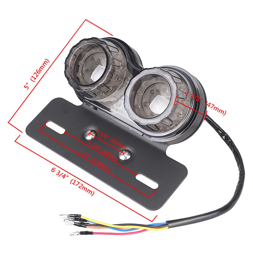 E-mark Smoke Motorcycle Intergrated LED License Plate Lights Turn Signal Brake Tail Lamp Universal For Motorbikes