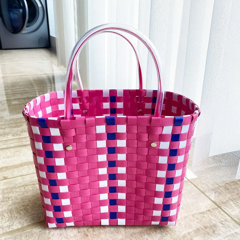 Plastic Storage Baskets Shopping Home Vegetable Bath  Picnic Hand  Woven Bags Pets