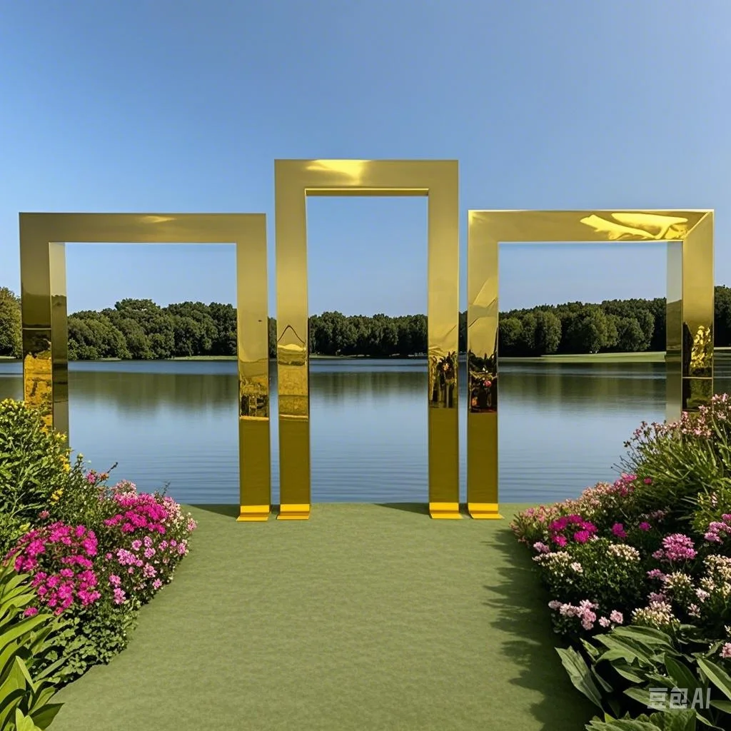 

3-Piece Shiny Gold Stainless Steel Wedding Arch - Square Ceremony Backdrop Decor