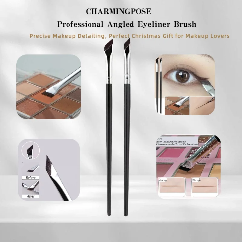 アップグレード版超薄型アイライナーブラシ - 2-in-1 アングルアイブロウ＆精密ディテールブラシ（ウィングドライナーとアンダーアイメイク用）