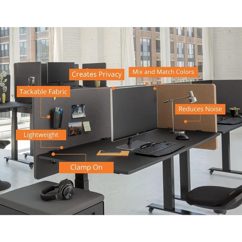 Stand Up Desk Store ReFocus Clamp-on Acoustic Desk Divider Privacy Panel That Reduces Noise and Visual Distractions