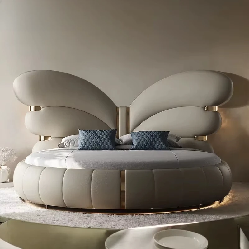 Butterfly Upholstered Head Board Bed Princess Bed Mattress Furniture Bedroom Set King Bed