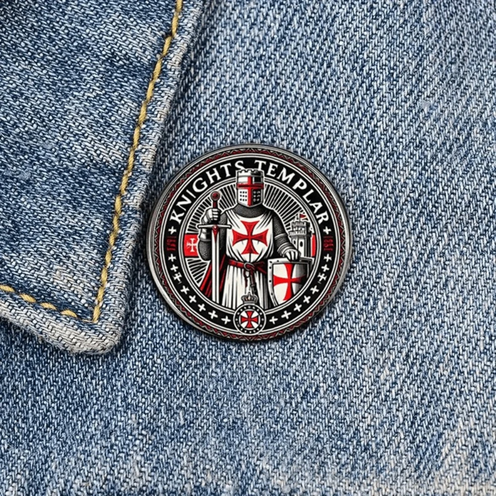 Knights Templar Red Cross Retro Curved Velcro Brooch Knight Badge Theme Decorative Pin Suits Coats Pins Decorative Accessories - view 4
