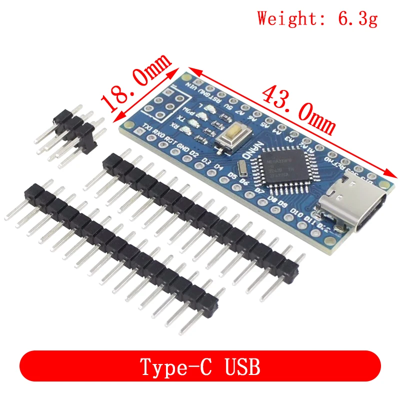 Mini / Type-C / Micro USB Nano 3.0 Met de bootloader-compatibele Nano-controller voor Arduino CH340 USB-driver 16Mhz ATMEGA328P
