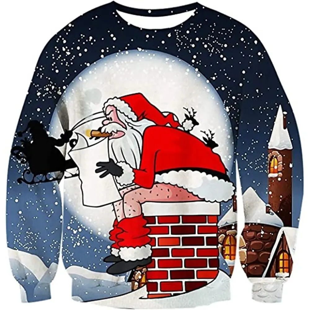 Autumn and Winter Men's Hoodie 3D Printed Santa Claus Pattern Sweater Funny Spoof Fashion Street Sports Casual Men's Pullover