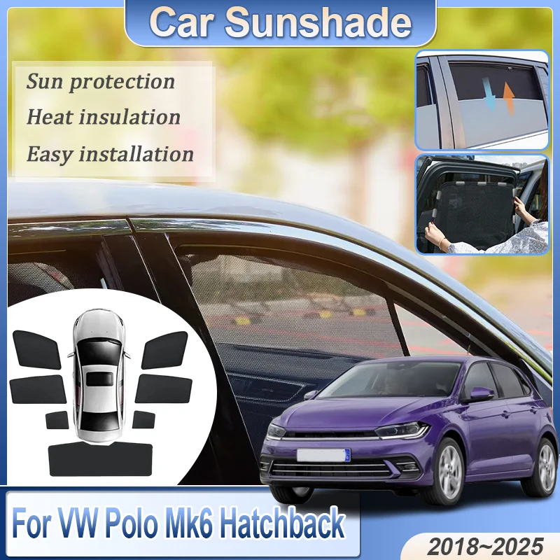 

Mesh Sunshades For VW Polo Mk6 2018~2025 2021 2024 Hatchback Magnetic Anti-Mosquito Sunshade UV Protector Curtains Windshield