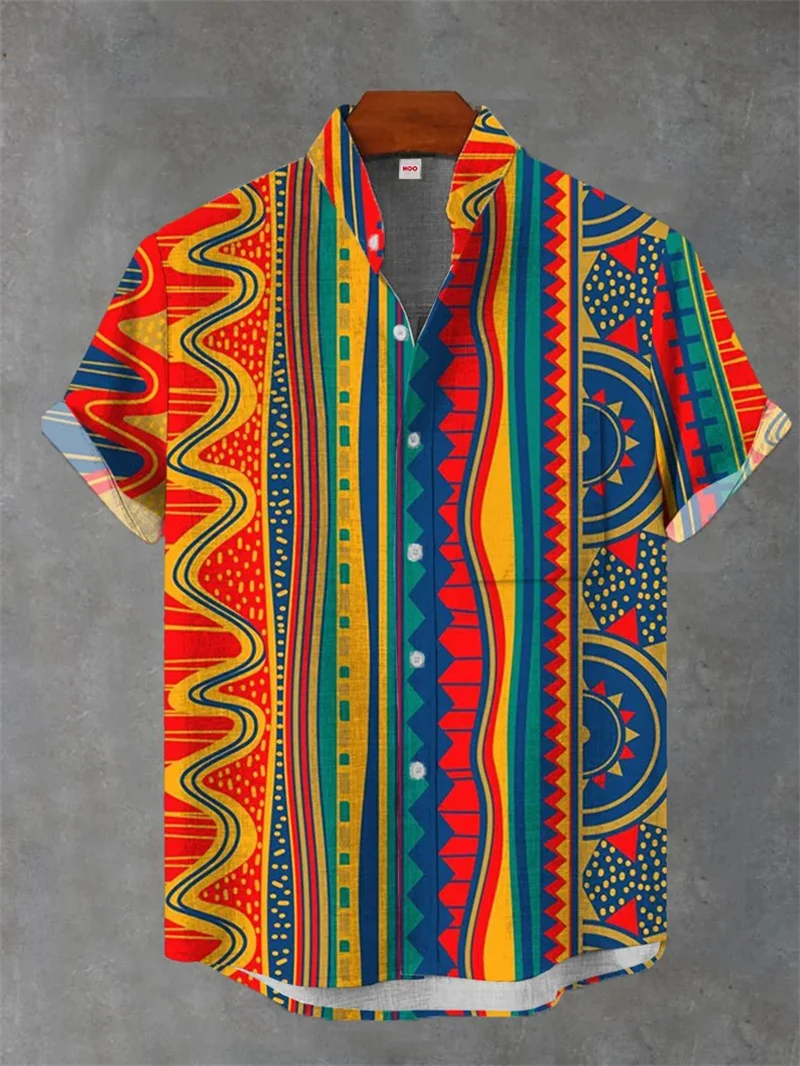 قميص رجالي من الكتان الباتيك بأكمام قصيرة قميص صيفي عصري غير رسمي ملابس عرقية مقاس كبير ملابس الشارع الشهير