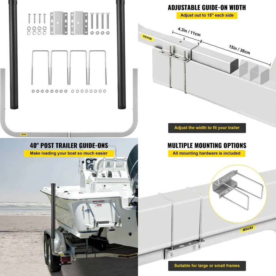 

VEVOR Boat Trailer Guideons 40" 2PCS Rustproof Gaanized Steel Trailer Guide ons Trailer Guides with Black PVC Pipes Mounting Pa