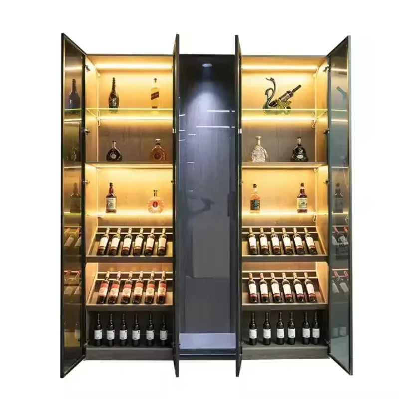 Wooden Acre Display Wall Refrigerated Wine Rack Wine Cellar Glass Display Wine Rack Cabinet