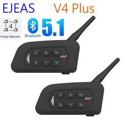 EJEAS V4 Plus motorfiets-intercom Bluetooth draadloze helm-headset IP65 waterdichte FM-radio, groepspraat voor 4 rijders 1500M