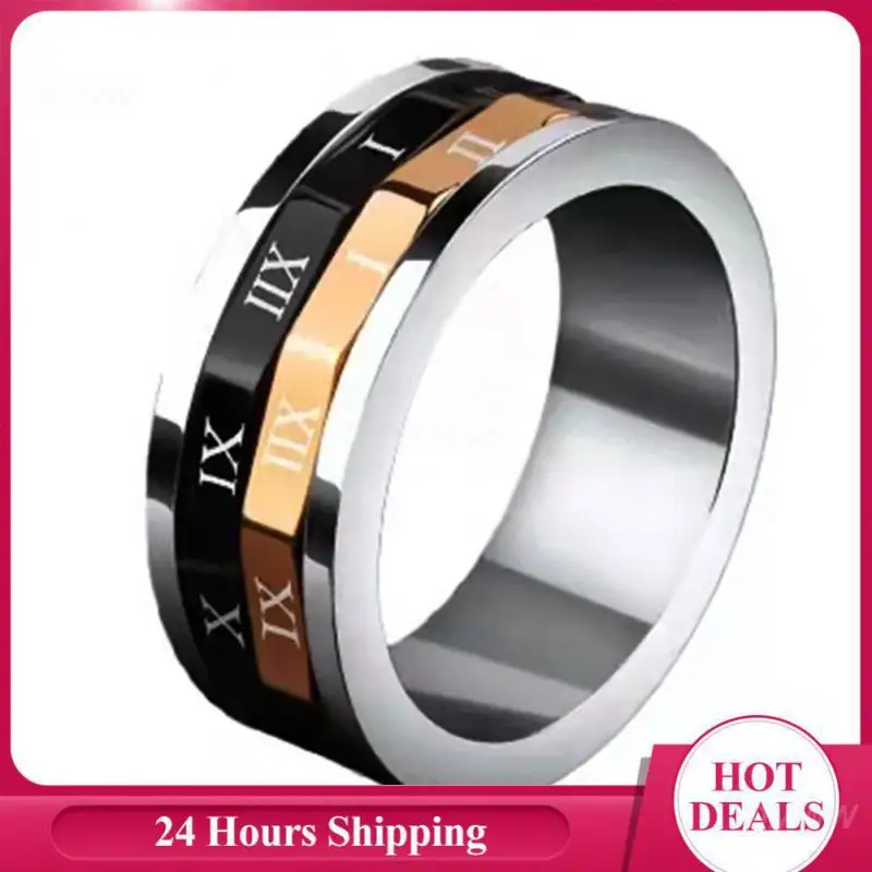 Roman Can Turn Fashionable English Ring Men's  Jewelry Numeral Titanium Steel Ring High-end