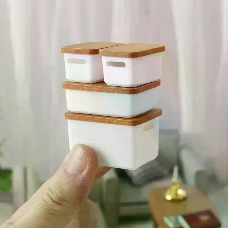 

Набор из 4 миниатюрных контейнеров для хранения с крышками, масштаб 1:12, модель коробки для еды, аксессуары для кукольного домика, игрушка