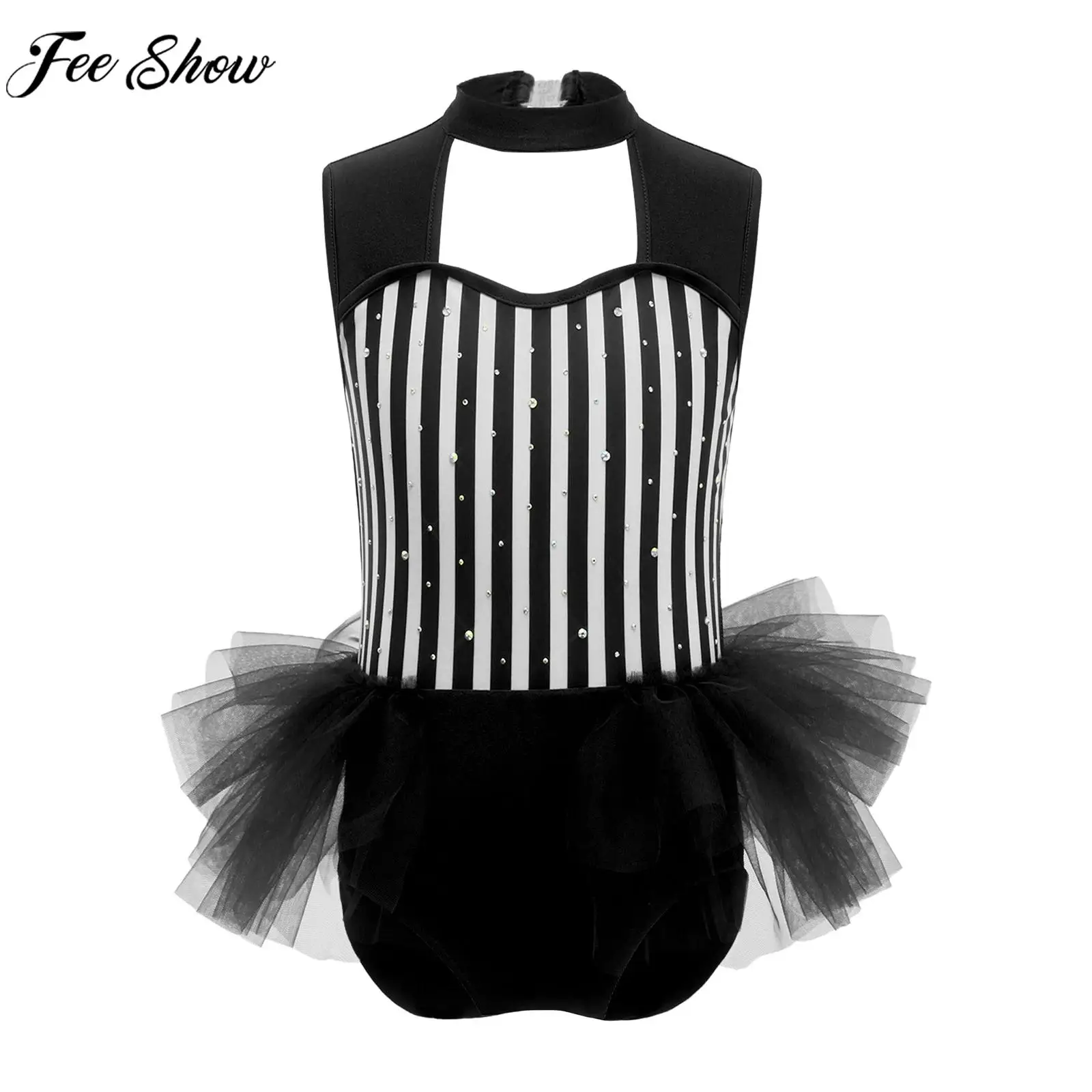 Kids Girls Circus Ringmaster Cosplay Bodysuit Shiny Rhinestones Skating Gymnastics Ballet Dance Leotard for Halloween Carnival