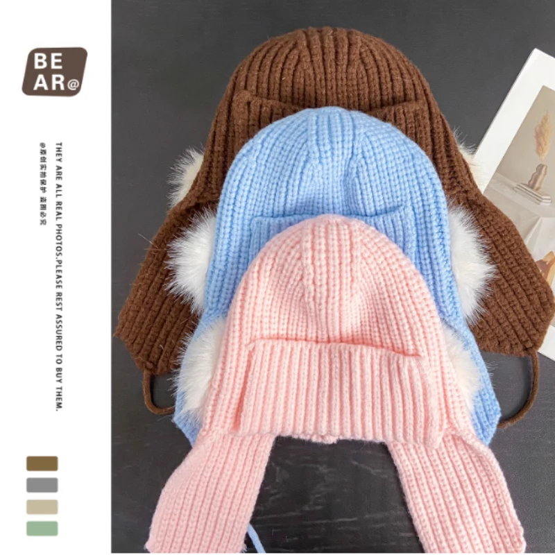 جديد بسيط بلون البلوز قبعة صغيرة محبوكة قبعات المرأة الشتاء في الهواء الطلق الدفء ومتعددة الاستخدامات حماية الأذن الطيار منفذها القبعات