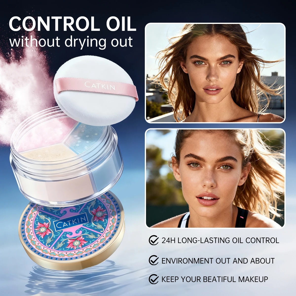 Catkin Make-up lose Abbinde puder, Öl kontrolle poreless Gesichts puder geeignet für alle Hauttöne und pflegen matt und natürlich