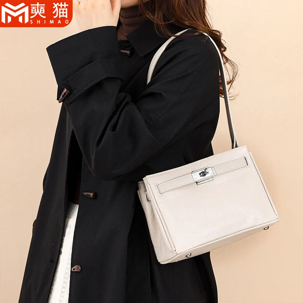 

Casual Lock Buckle Shoulder Bag Women's Underarm Bags Female Travel Luxury Genuine Cowhide Leather Fashion Buckle Crossbody Bag