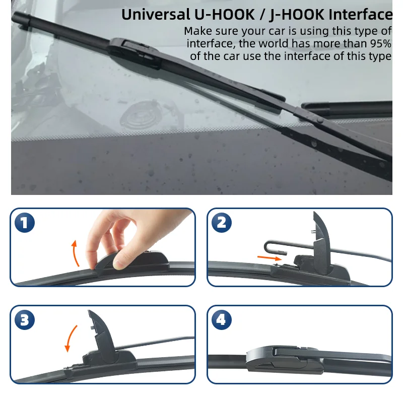 Universal Car Wiper Blade Refill U/J Type Hybrid Rubber Frameless Windshield Wipers 14\