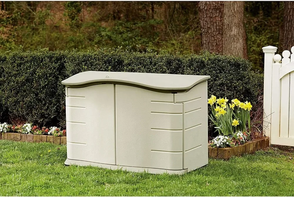 4.5 x 3 Ft Outdoor Storage Shed with Floor for Garden/Backyard/Home/Pool/Garden Tools/Porch/Patio, Olive & Sandstone