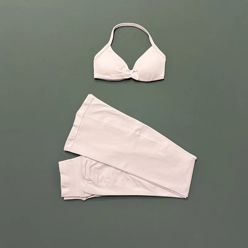 2-teiliges Nahtloses Neckholder-Sport-BH-Set mit Rückenausschnitt und Polsterung, Weiche Weitbeinige Hüftliftende Yoga-Hose, Figurbetontes Fitness-Workout-Set