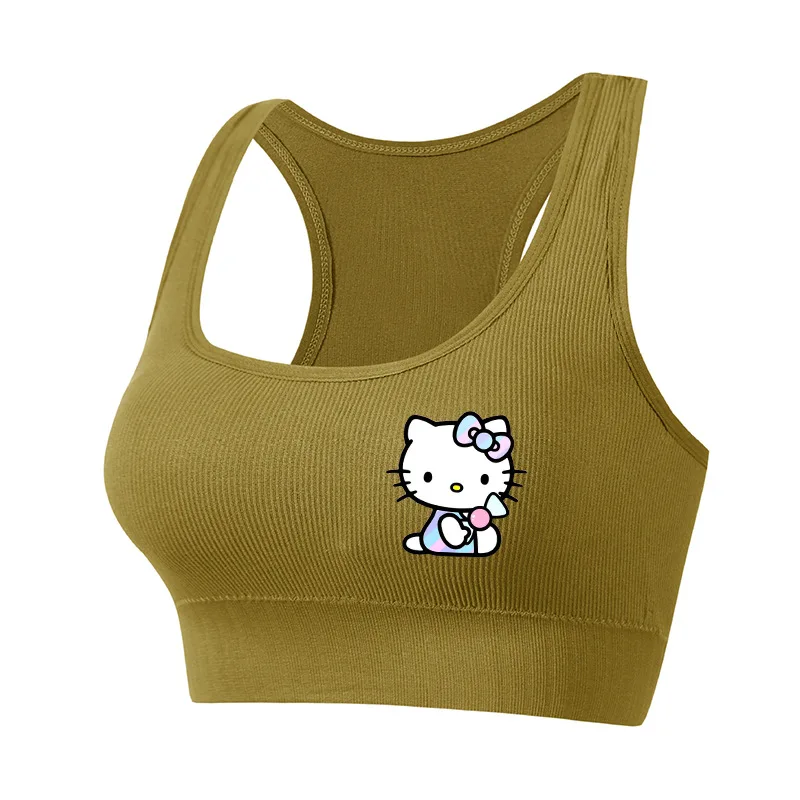 Sanrio Hello Kitty Cute Cartoon Seamless Sport Bra Top Breathable Fitness Running Top for Women Sports Vest Casual Tops Gift images - 6