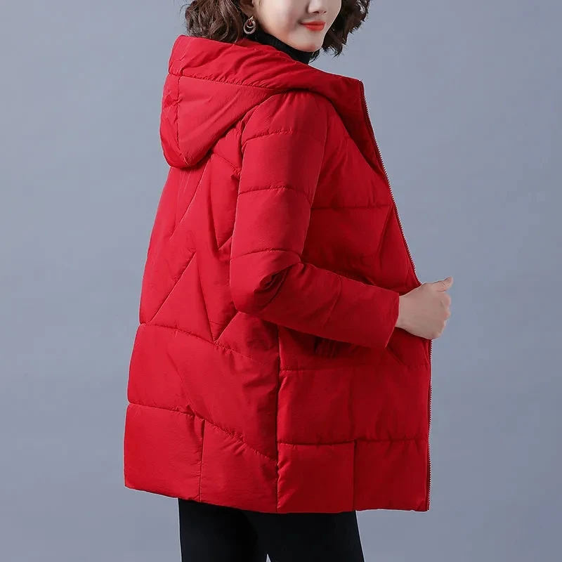 Hooded Parkas Autumn Winter Jacket Women Casual Solid Thicken Warm Coats 2022 Female Fashion Loose Cotton Padded Coat Oversized