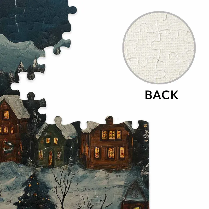 大人向けジグソーパズル 500ピース - 雪に覆われたクリスマスの村、月明かりの夜のクリスマス柄ジグソーパズル、魅力的な家族ゲーム