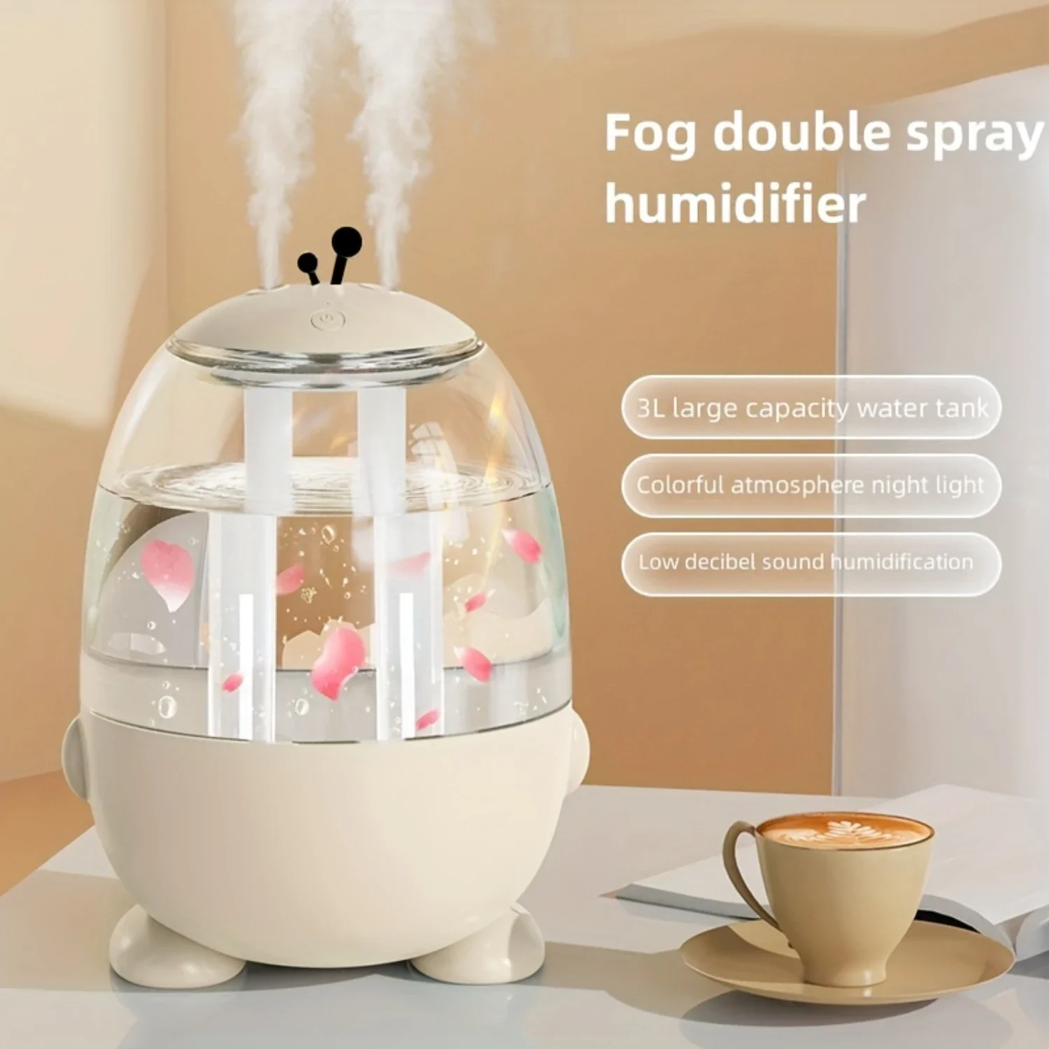 101.44oz Large Capacity Double Spray Penguin-Shaped Humidifier, Silent Air Humidifier For Bedroom Office Desktop, Intelligent Po