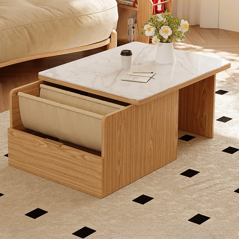 

Solid wood coffee table household drawer Japanese-style living room small apartment modern minimalist rock slab small table 2023