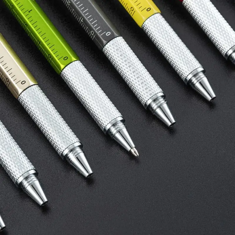 6 In 1 Multifunctional Pen Touch Screen Stylus Capacitive Pen With Screwdriver Ruler Levelgauge Refillable Ballpoint Pencil Too