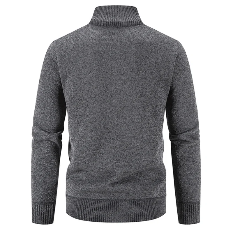 Cardigan en tricot avec poche zippée pour homme, pull chaud avec sourire, manteau monochrome, col montant, vêtements pour homme, automne et hiver