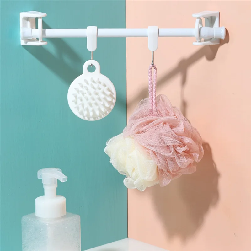 A67M-Curtain Rod Holder Clamp Hooks Self Adhesive Clothes Rail Bracket 360 Rotation Triangle Ring Adjustable Hooks