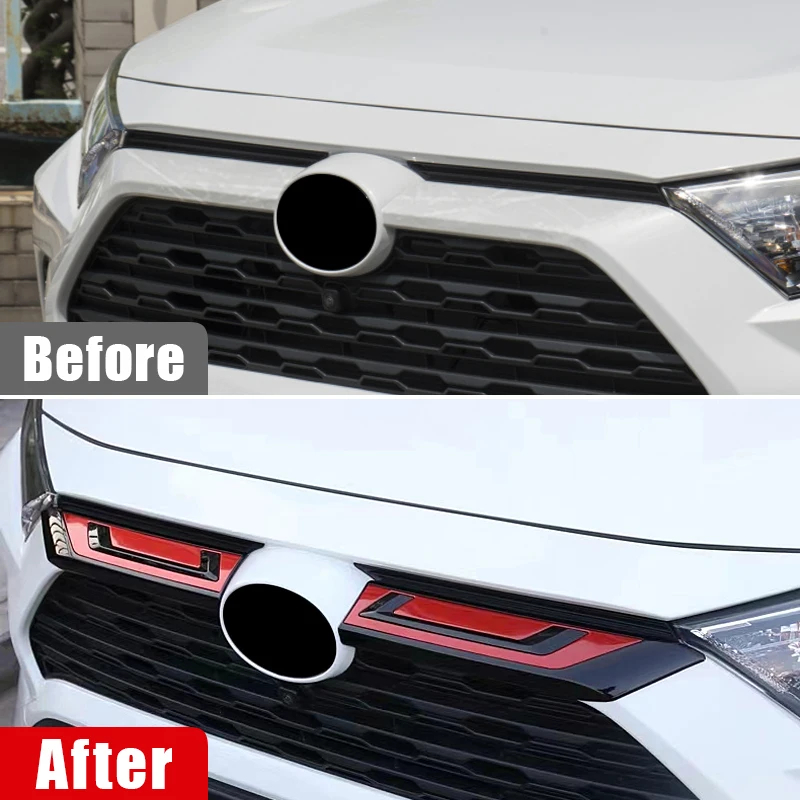 BS Carbon Auto Front Upper Grille Grill Abdeckung Trim Aufkleber Für Toyota RAV4 XA50 2019 2020 2021 2022 2023 2024 Hybrid zubehör